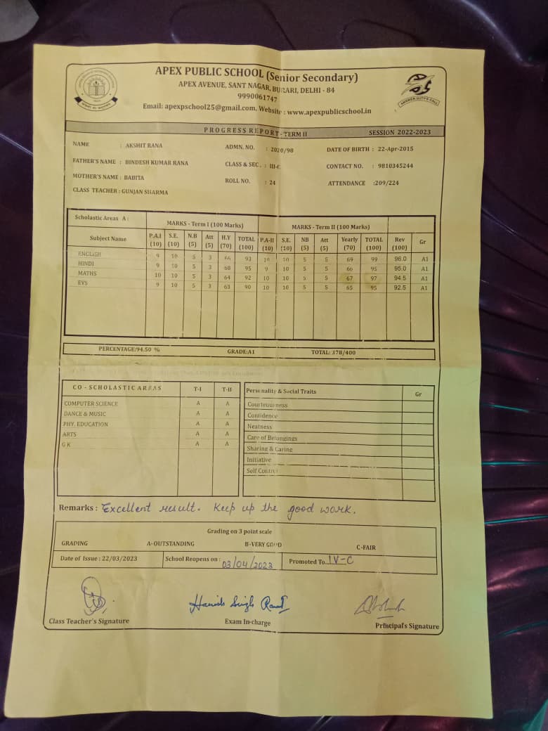 Akshit Rana - 95% in Apex Public School